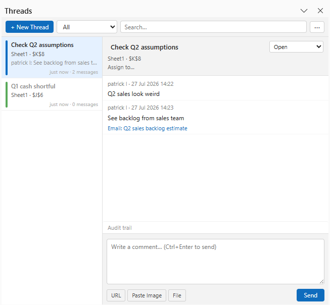 Threads task pane