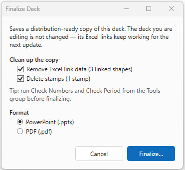 Finalize deck dialog