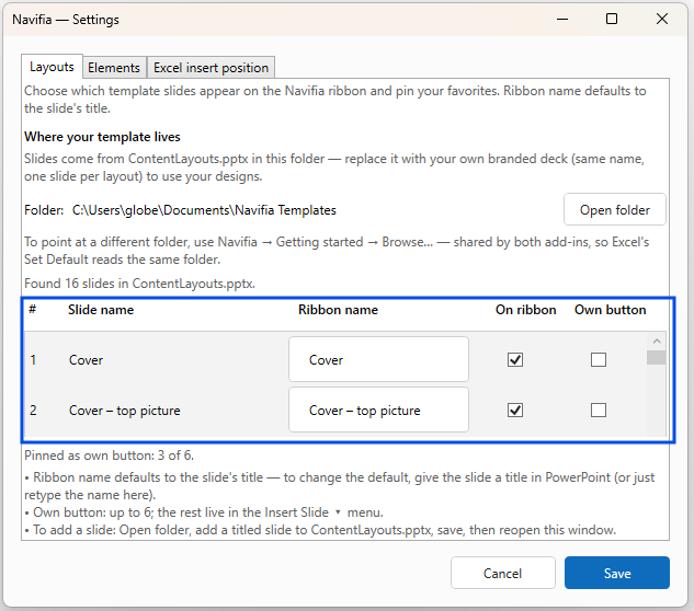 Configure Settings Layouts tab