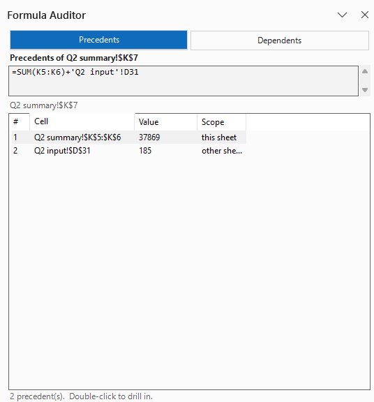 Formula Audit pane