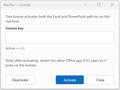 License dialog with key and Language